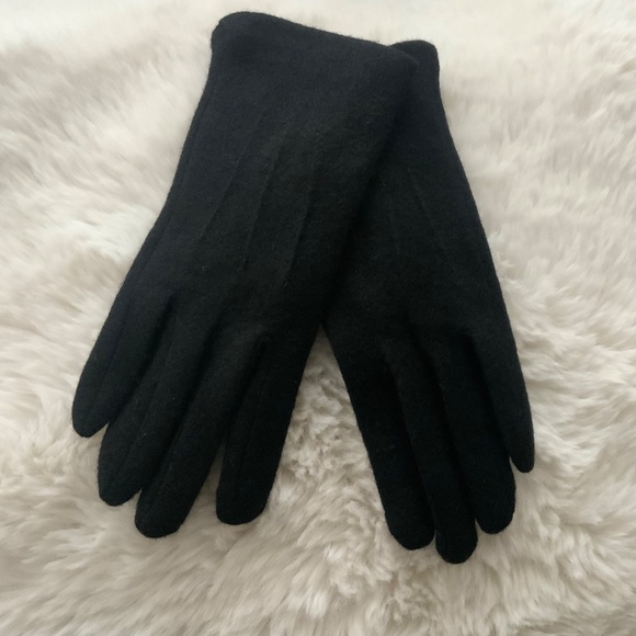 Luxury Cashmere Merino Wool Gloves Classic Black Winter Mittens Fleece inside - Picture 6 of 10